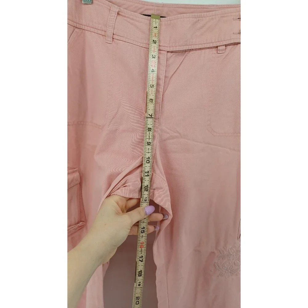New York & Company Women’s Cargo Pants Size 12 Pink Embroidered Floral Wide Leg
